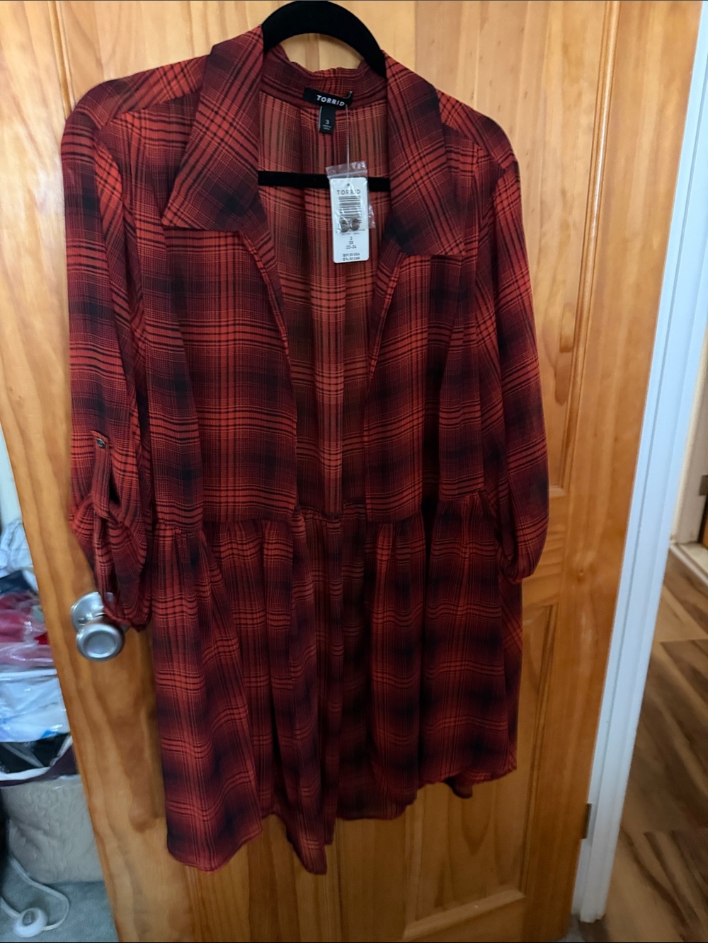 torrid Red and Black Plaid Longline Shirt Dress